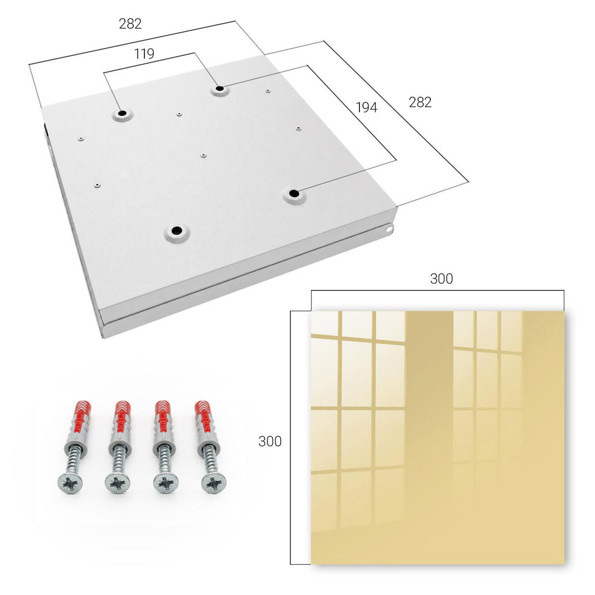 SCHLÜSSELBOX Weiß 30x30 cm – Türöffnung nach rechts - Beige-gelb - Beige, Metall (30/30/5cm) - TULUP