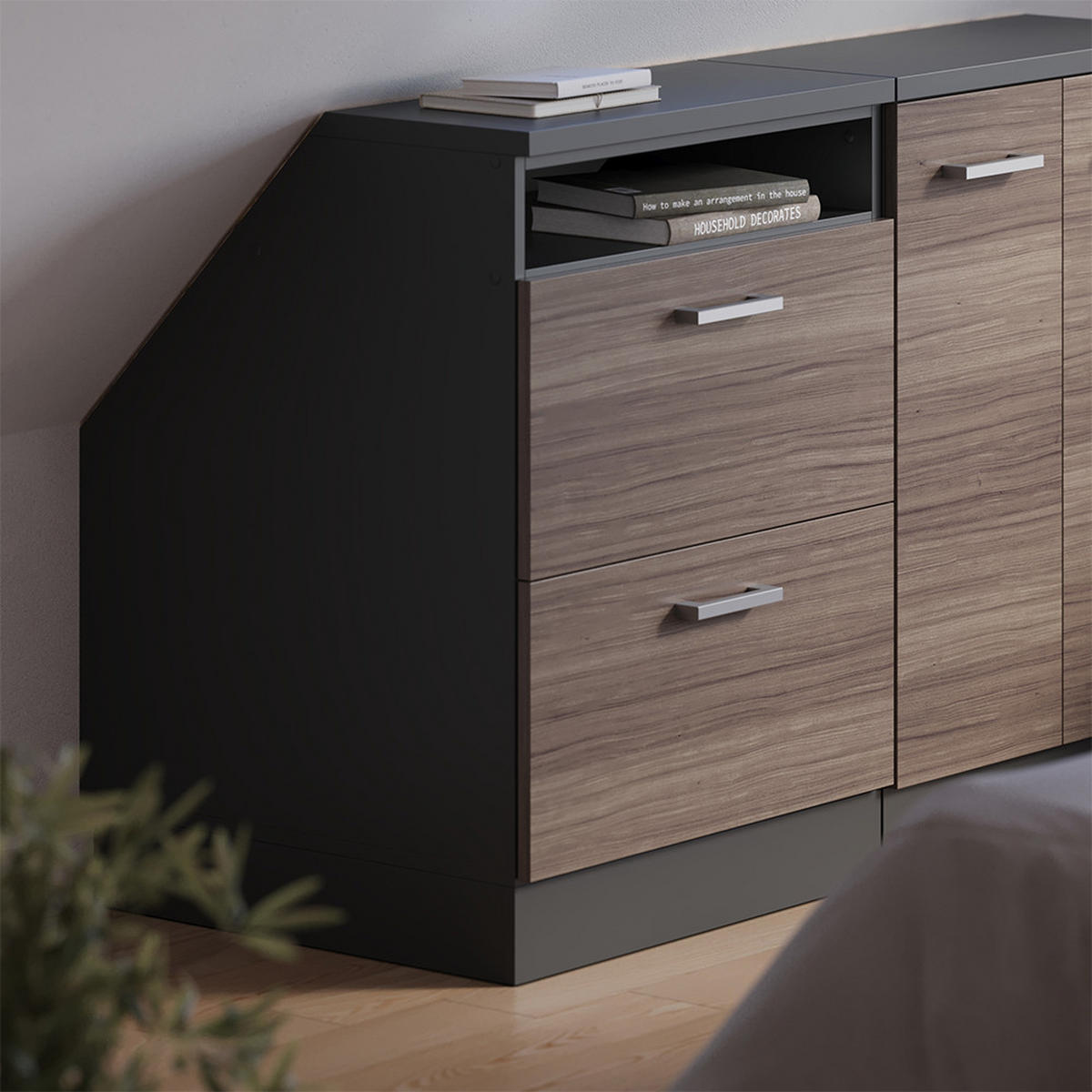 ORMARIĆ ZA KOSI KROV S LADICAMA Rion Plemenita Siva 60 x 81.6 cm s 2 ladice, korpus ormara dubine 60 cm - siva/antracit, drvni materijal (60/83.8/60cm) - Vicco