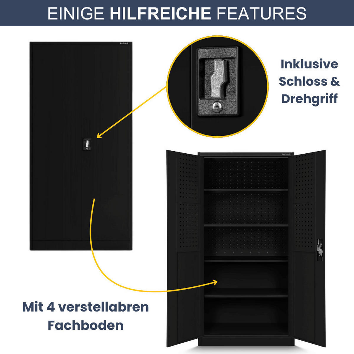 WERKZEUGSCHRANK mit Lochwand KESU 185x92x50cm Schwarz - Schwarz, Metall (92/185/50cm) - DELUKE