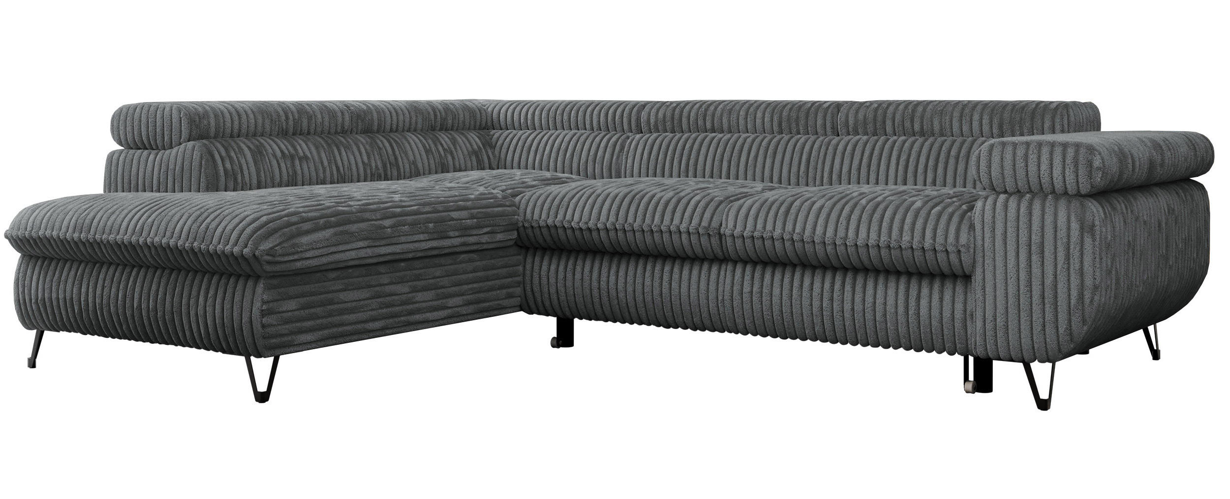 ECKSOFA PEDRO L Dunkelgrau Cord - Links Seite - Dunkelgrau/Schwarz, Textil/Metall (208/273cm) - MKS