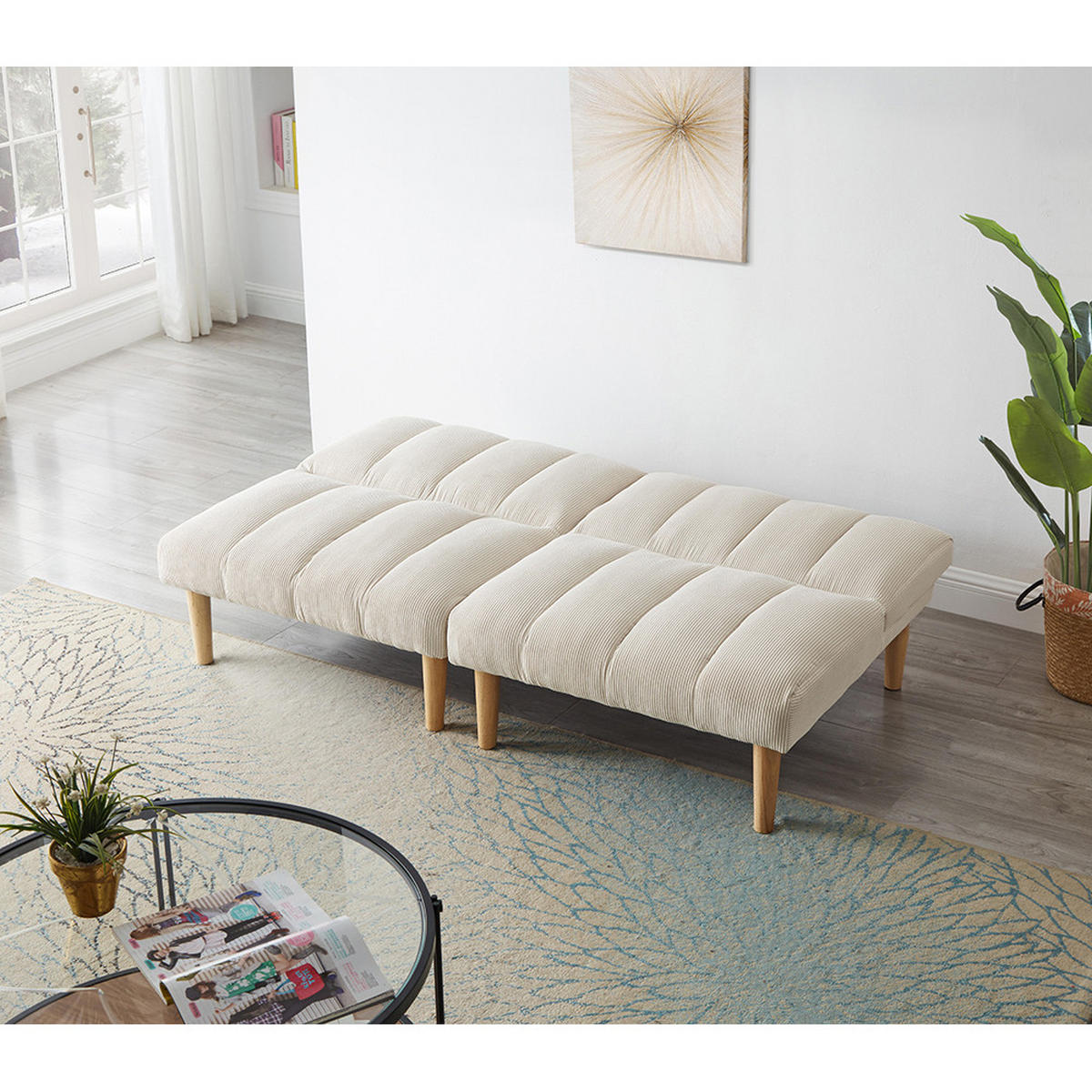 SCHLAFSOFA mit 3-fach verstellbarer Rückenlehne,Beige - Beige, Textil (82/72/167cm) - KOMHTOM