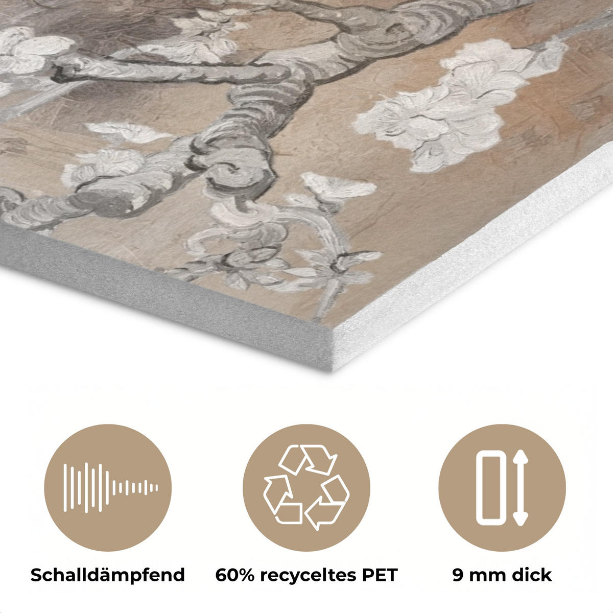 AKUSTIKPANEEL Mandelblüte - Kunst - Van Gogh - Beige - Abstrakt 60x80 cm - Braun, Textil (60/0.9cm) - MuchoWow