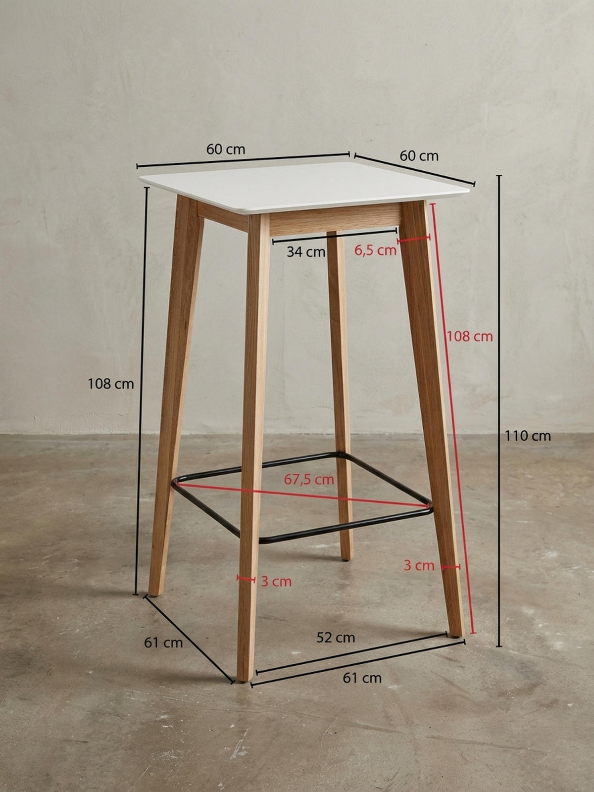 BARTISCH – Skandinavisch, Eichenbeine, quadratisch, 50 kg Belastbarkeit - Weiß/Braun, Eichenholz/Holz (60/60/110cm) - KADIMA DESIGN