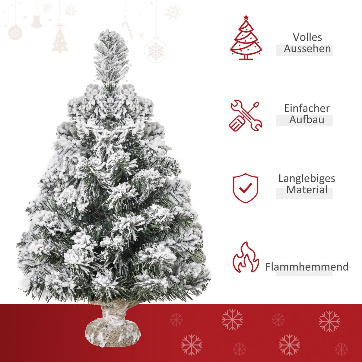 WEIHNACHTSBAUM DE-41580 Mini 60 cm, Schnee, 67 Spitzen - Weiß/Grün, Kunststoff (60cm) - ComfortXL