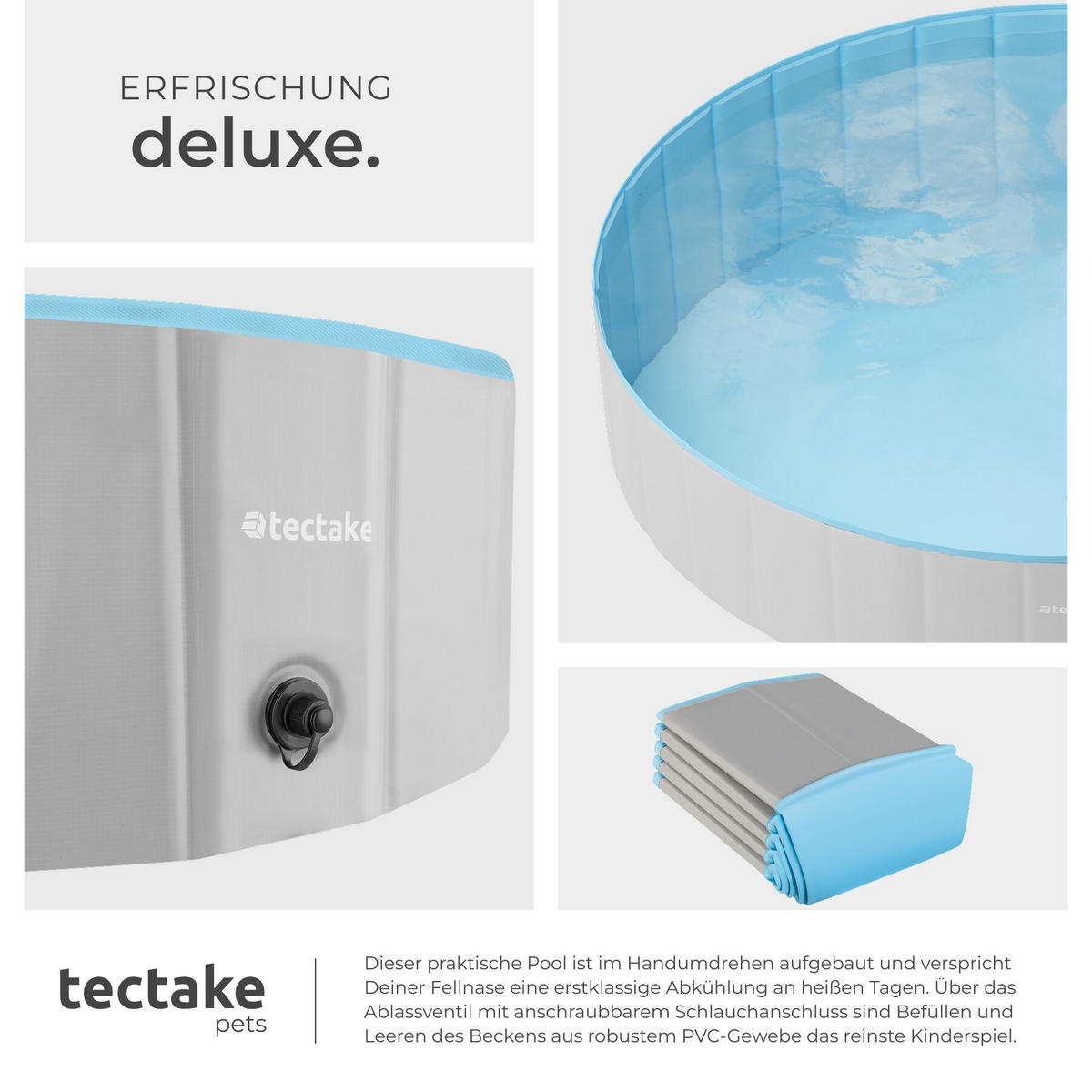HUNDEPOOL Nele, schneller Auf- und Abbau, grau/blau - Blau/Grau, Kunststoff (160/30/160cm) - tectake