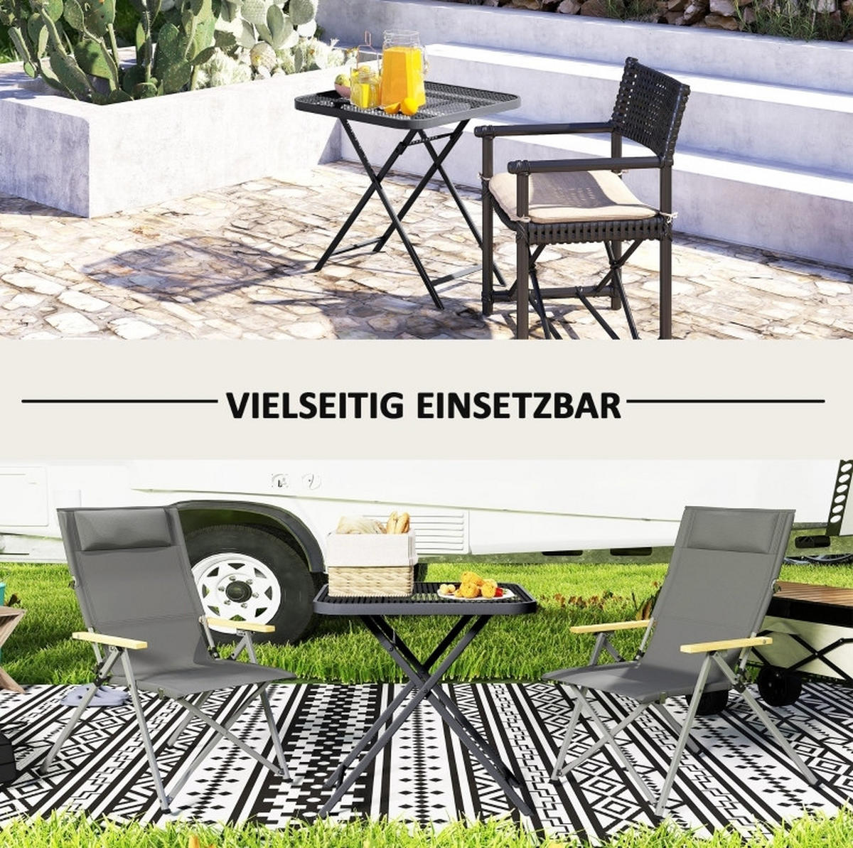 GARTENTISCH aus Stahl 70x70x72 cm Schwarz mit klappbarem Design - Schwarz, Metall (70/70/72cm) - Modfu