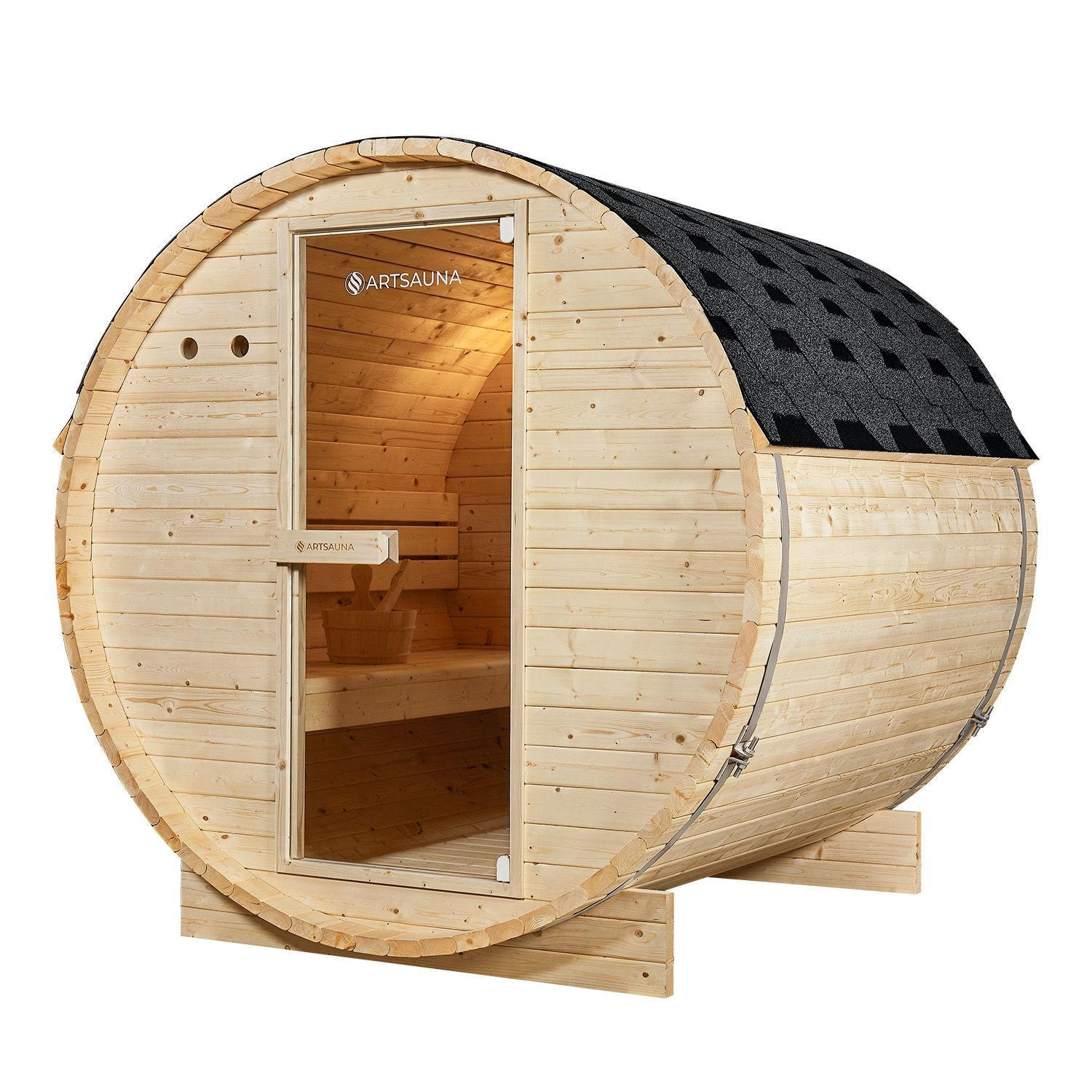 FASSSAUNA Spitzbergen 180 cm mit 6 kW Saunaofen (4 Personen) - Naturfarben, Holz (191/193/180cm) - Artsauna