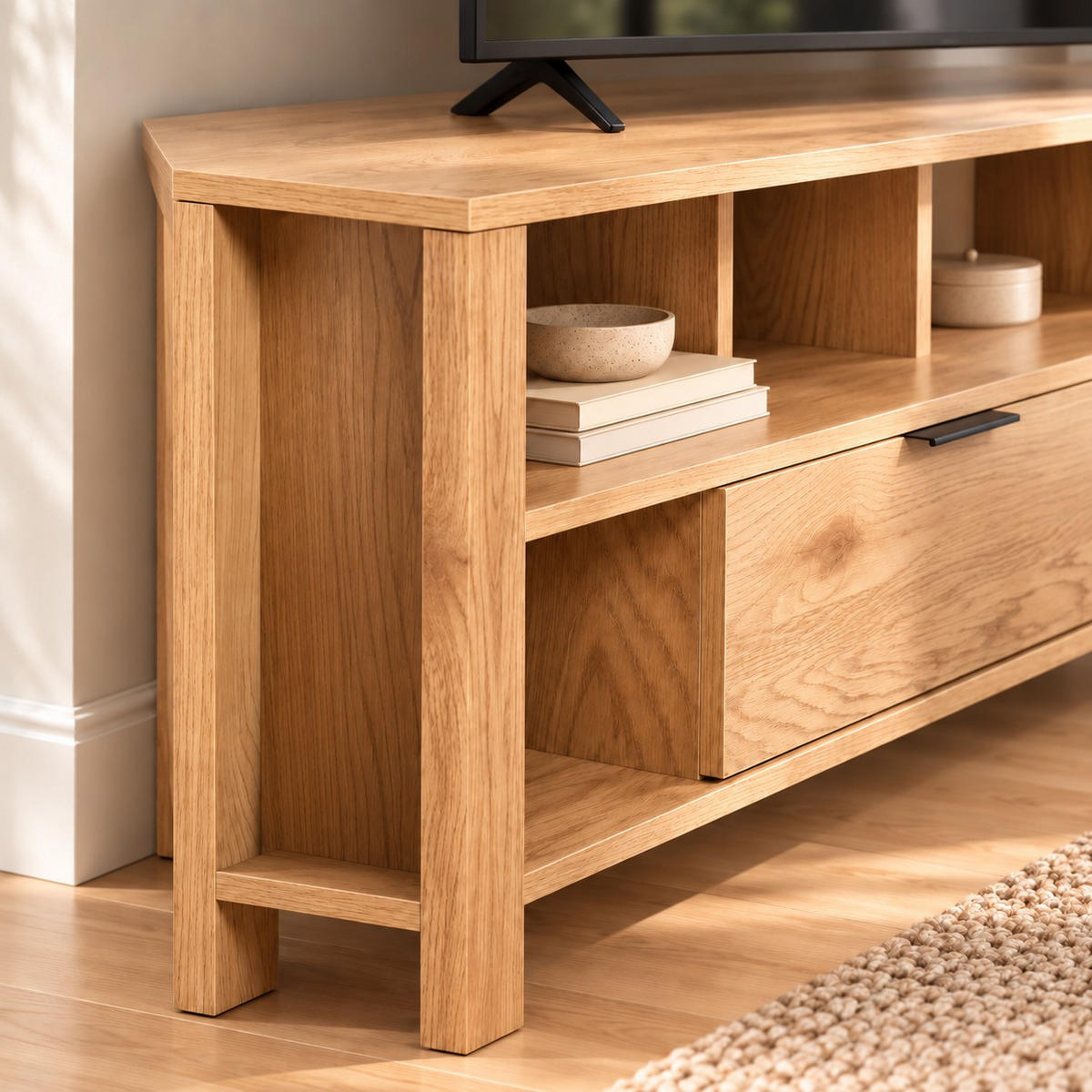 ECK-TV-MÖBEL 1 Schublade Eiche Dekor - L120 cm - Eichefarben, Holzwerkstoff (40/45/120cm) - Calicosy