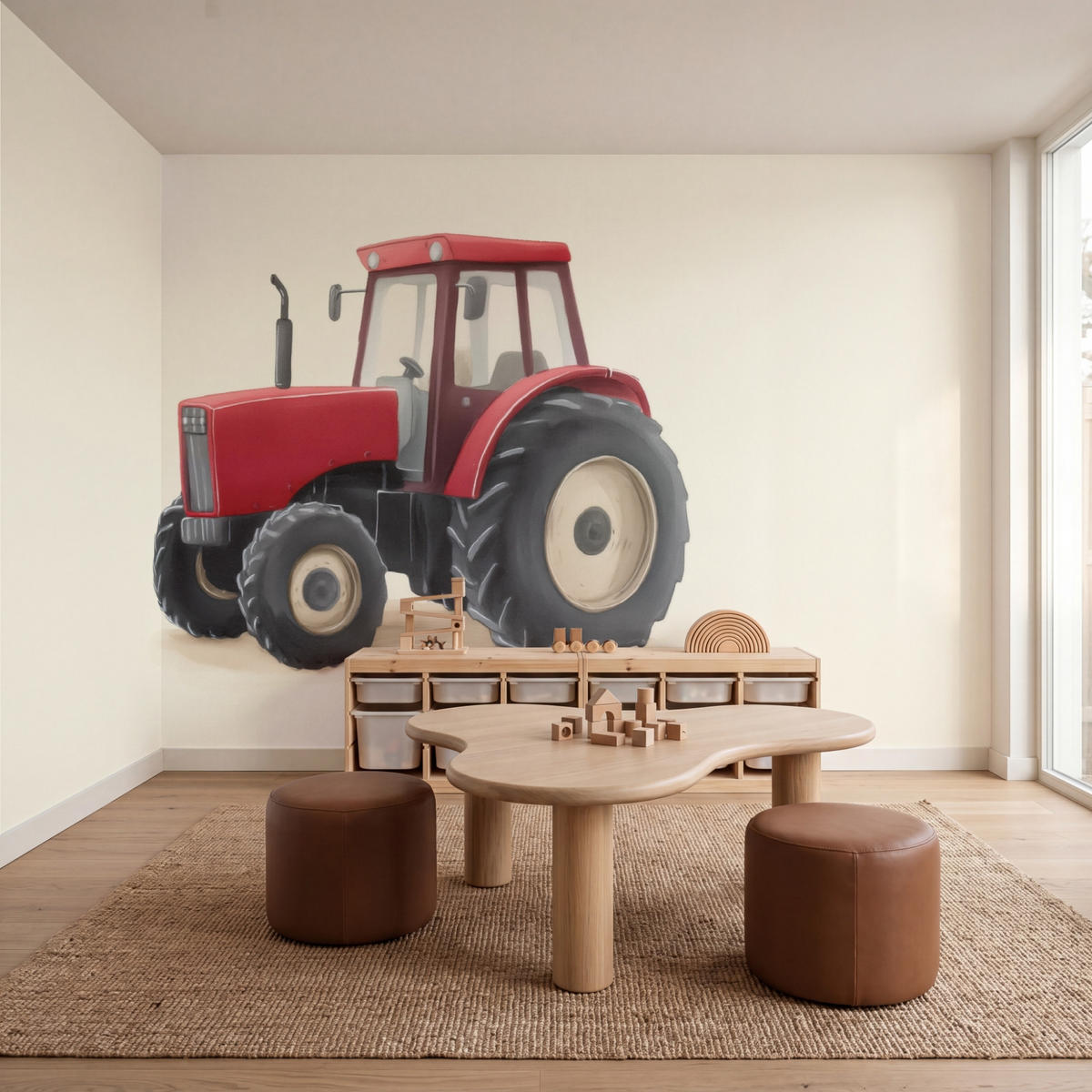 KINDERTAPETE - Traktor - Minimalistisch - Illustration - Rot - 500x240 cm - Rot, Papier (500/240cm) - OnlyWow