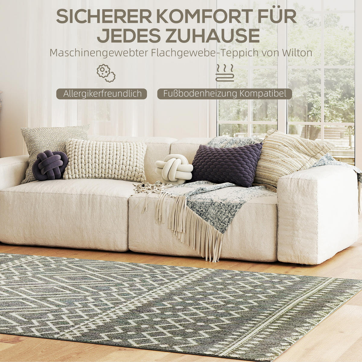 Teppich Polypropylen Grau - Grau, Kunststoff (120/170cm) - HOMCOM
