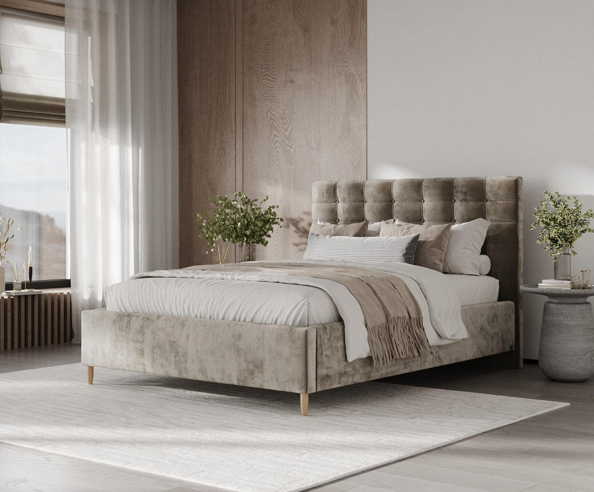 POLSTERBETT Soma 120/200 cm Beige im Lotta Stoff - Beige/Naturfarben, Holz/Holzwerkstoff (120/200cm) - AltaBeds