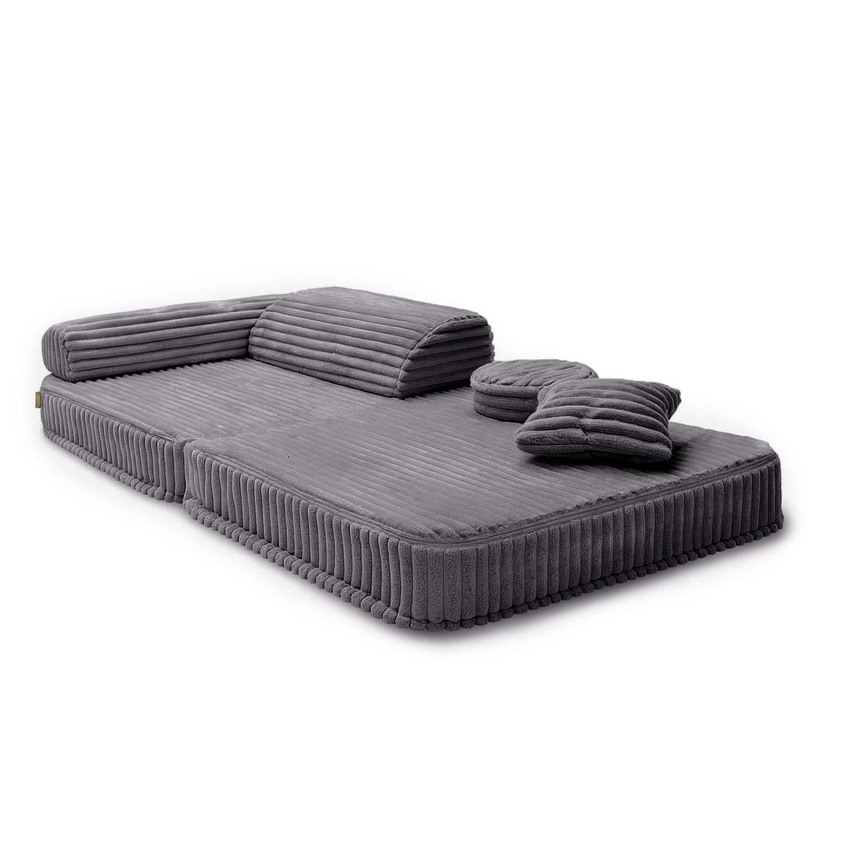 KINDERSESSEL modular 3-in-1 ausklappbar aus Plüschcord in Taubengrau - Hellgrau, Textil (100/80/80cm) - MeowBaby