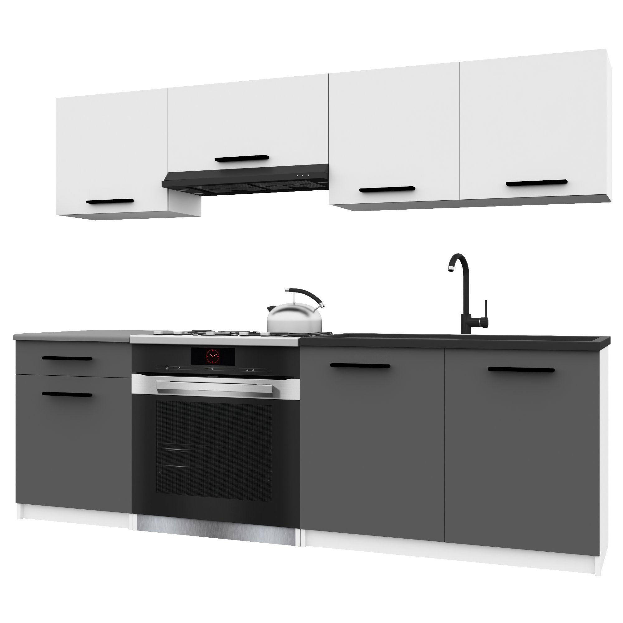 KÜCHENZEILE Italia 1 180 cm, mit Arbeitsplatten, Weiß-Grau Matt - Weiß/Grau, Holz (180/143/60cm) - B BELINI GROUP