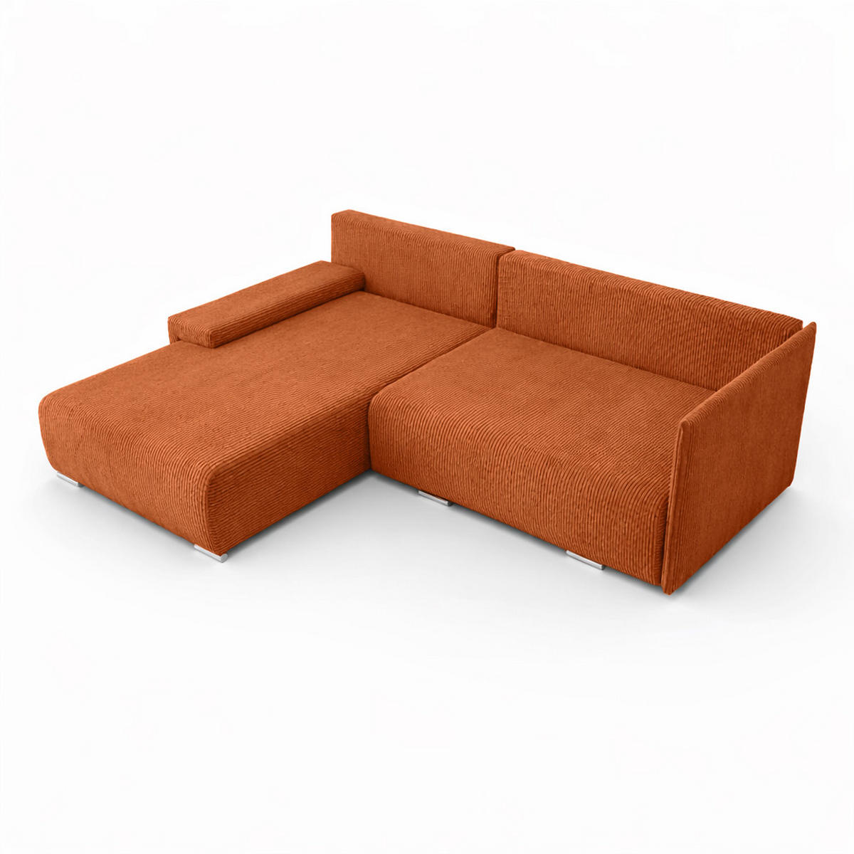 ECKSOFA L-Form Schlaffunktion Livorno Cord-Stoff Kupfer Links - Chromfarben/Schwarz, Holz/Kunststoff (246/188cm) - Kaiser Möbel