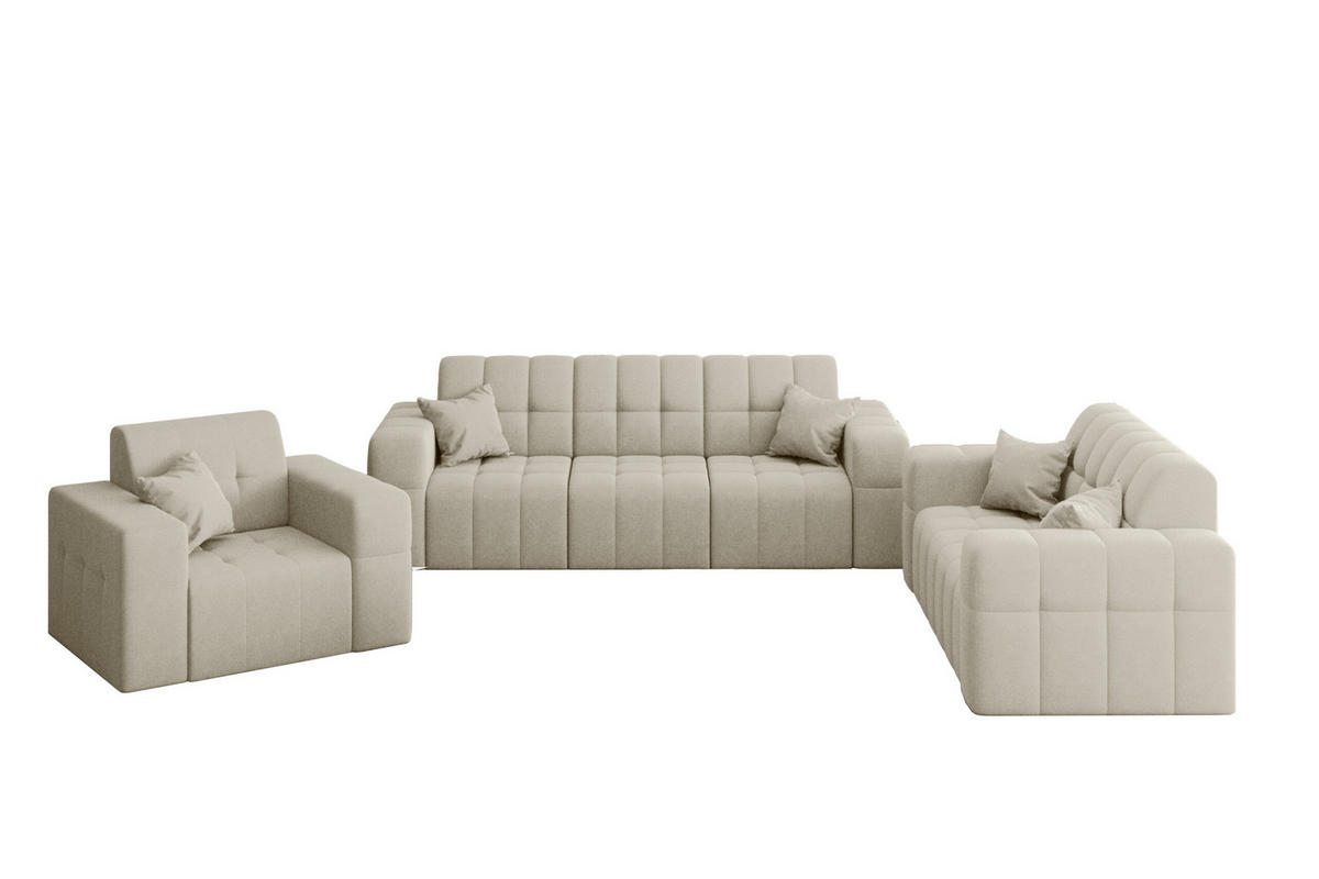 SITZGARNITUR NIMES 3-2-1 Stoff Portland Ecru - Ecru, Holz/Textil (92/82/245cm) - Kaiser Möbel