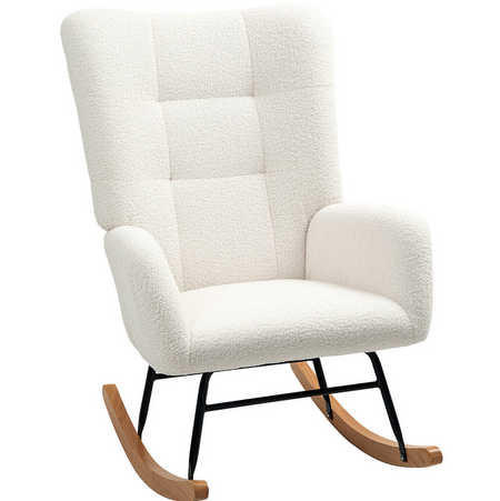SCHAUKELSTUHL 70/94/100 cm in Cremeweiß mit Teddystoff und Holzkufen - Creme, Textil (70/100/94cm) - Flora Grace