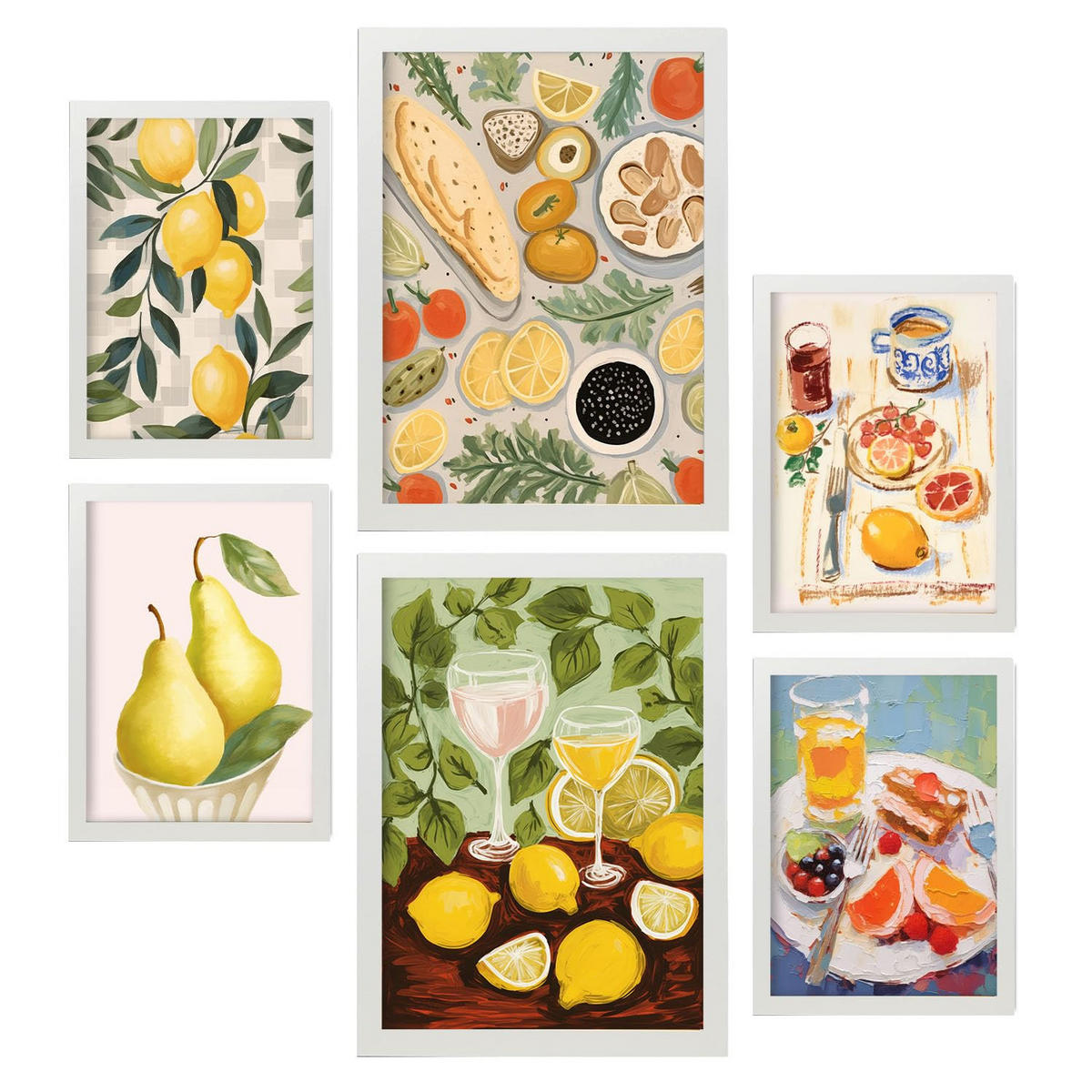 POSTER Set Mit 6 Zitronen Und Marmelade A3 & A4 Weißer Rahmen - Weiß, Papier (29/3cm) - Nacnic