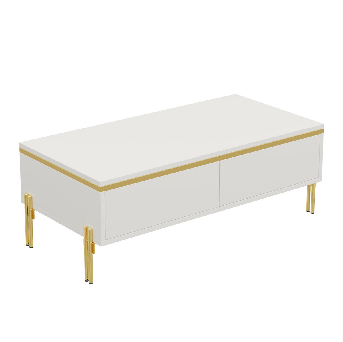 COUCHTISCH 100/50/36 cm in Weiß Hochglanz mit Doppelschubladen - Weiß, Holzwerkstoff (100/50/36cm) - Flora Grace
