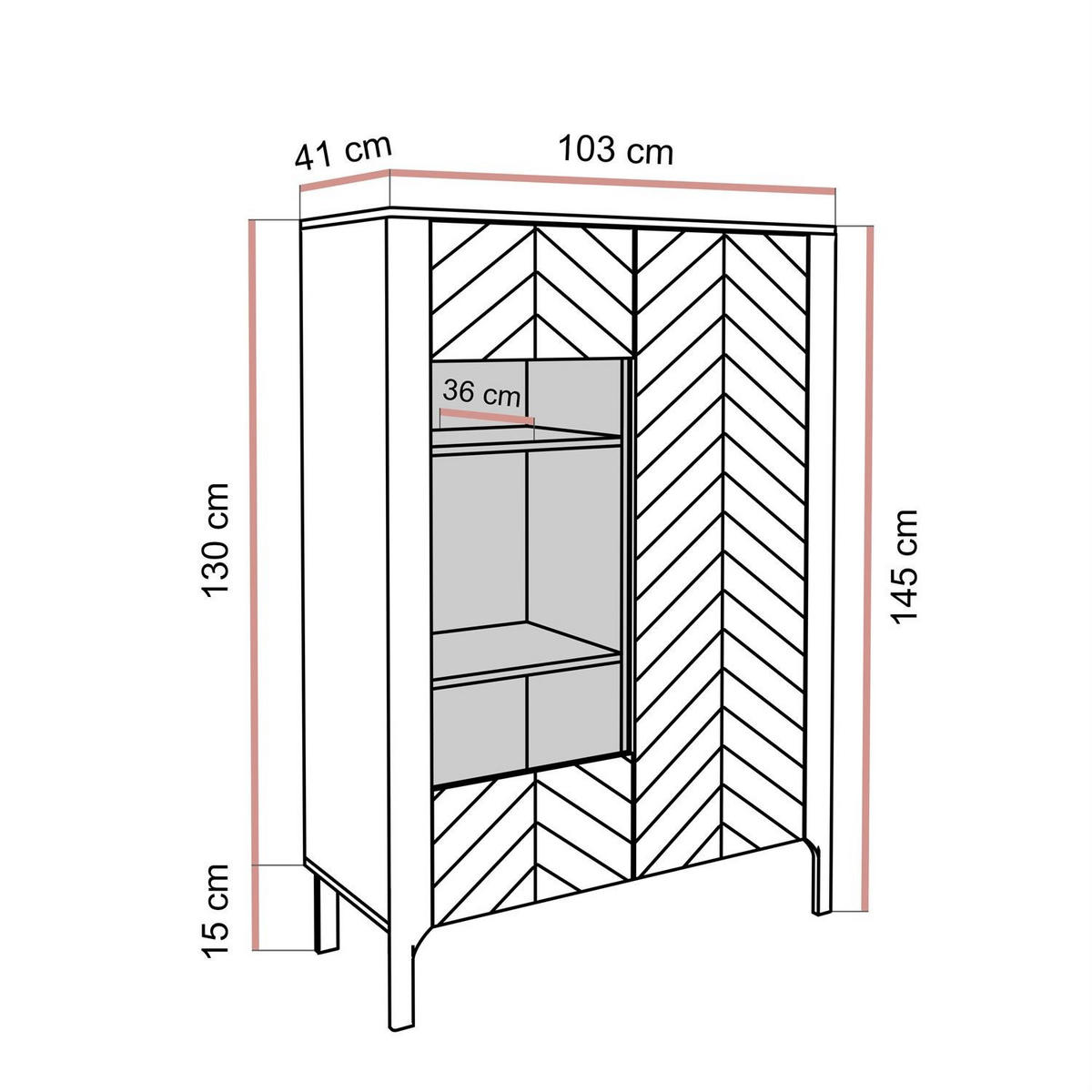 GLASVITRINE LUMI, Kaschmir - Kaschmir, Holzwerkstoff (103/130/41cm) - Lookway