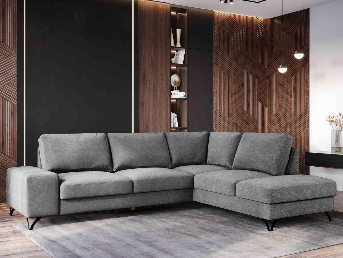 ECKSOFA Flavio Bis, Seite: Rechts - L4+L2F+R3F - Greige/Schwarz, Holz/Textil (285/214cm) - MIRJAN24