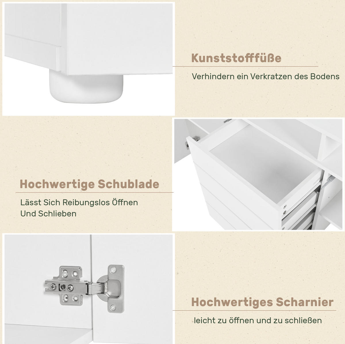 SIDEBOARD 160/35/70 cm mit LED-Beleuchtung, 4 Schubladen, 2 Türen und Push-to-open, Weiß - Weiß, Holzwerkstoff (160/70/35cm) - Redom