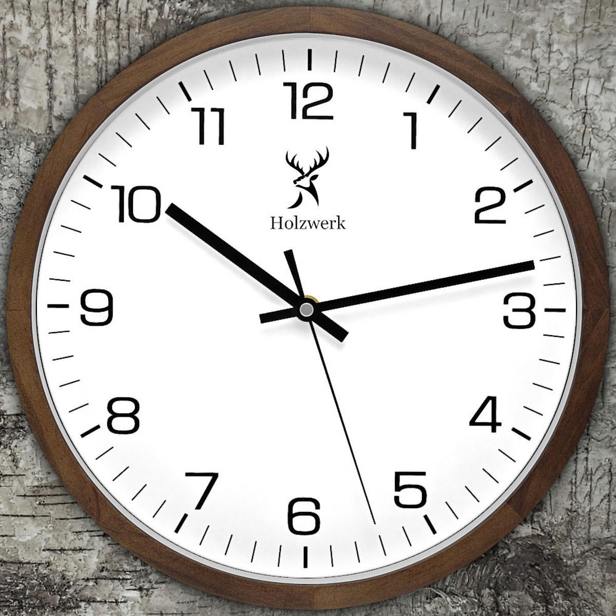 WANDUHR Holz Designer BLOMBERG Loft Wand Uhr, braun, weiß - Schwarz/Braun, Glas/Holz (30/30/4.2cm) - Holzwerk