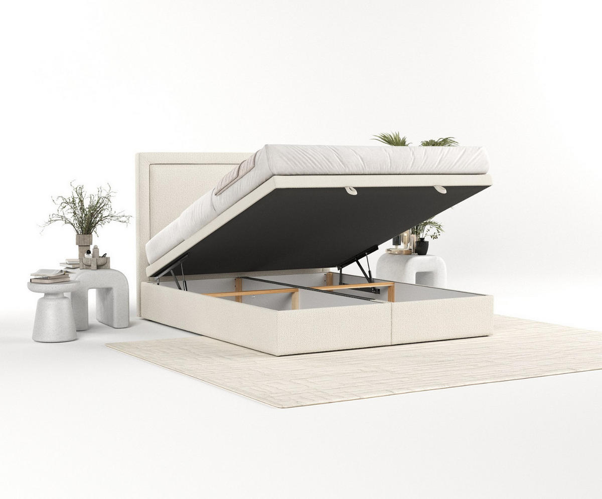 POLSTERBETT Salma mit Stauraum 160/200 cm Hellbeige im Alta Stoff - Sandfarben/Schwarz, Holz/Holzwerkstoff (160/200cm) - AltaBeds