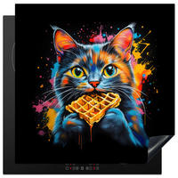 HERDABDECKPLATTE Katze - Graffiti - Bunt - Waffel - Essen Induktionsmatte 78x78 cm - Multicolor, Kunststoff (78/78/0.2cm) - MuchoWow