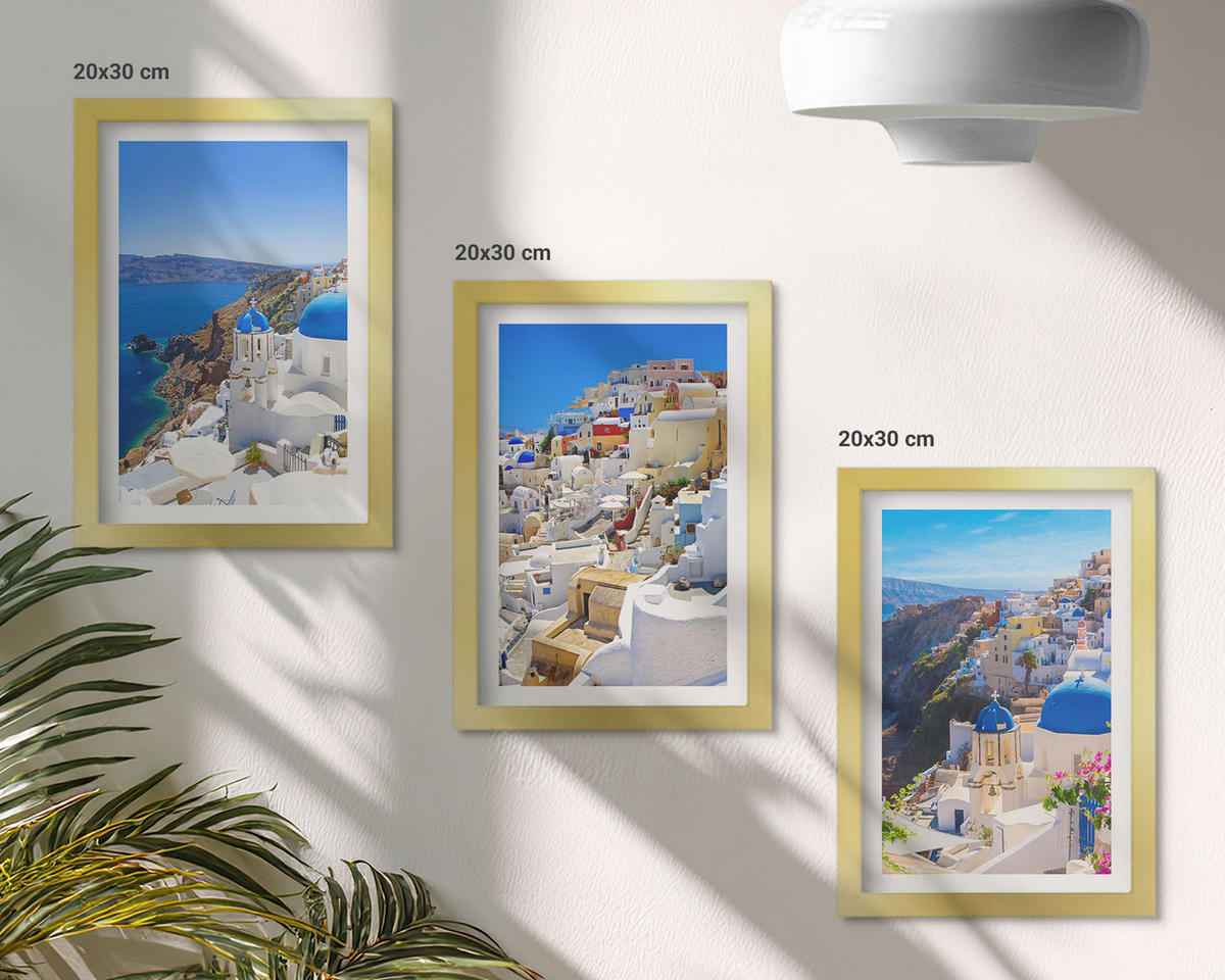 BILDER SET 3er Set - 20x30 cm Goldrahmen - Landschaftsarchitektur Oia Santorini - Goldfarben, Kunststoff (20/30cm) - TULUP