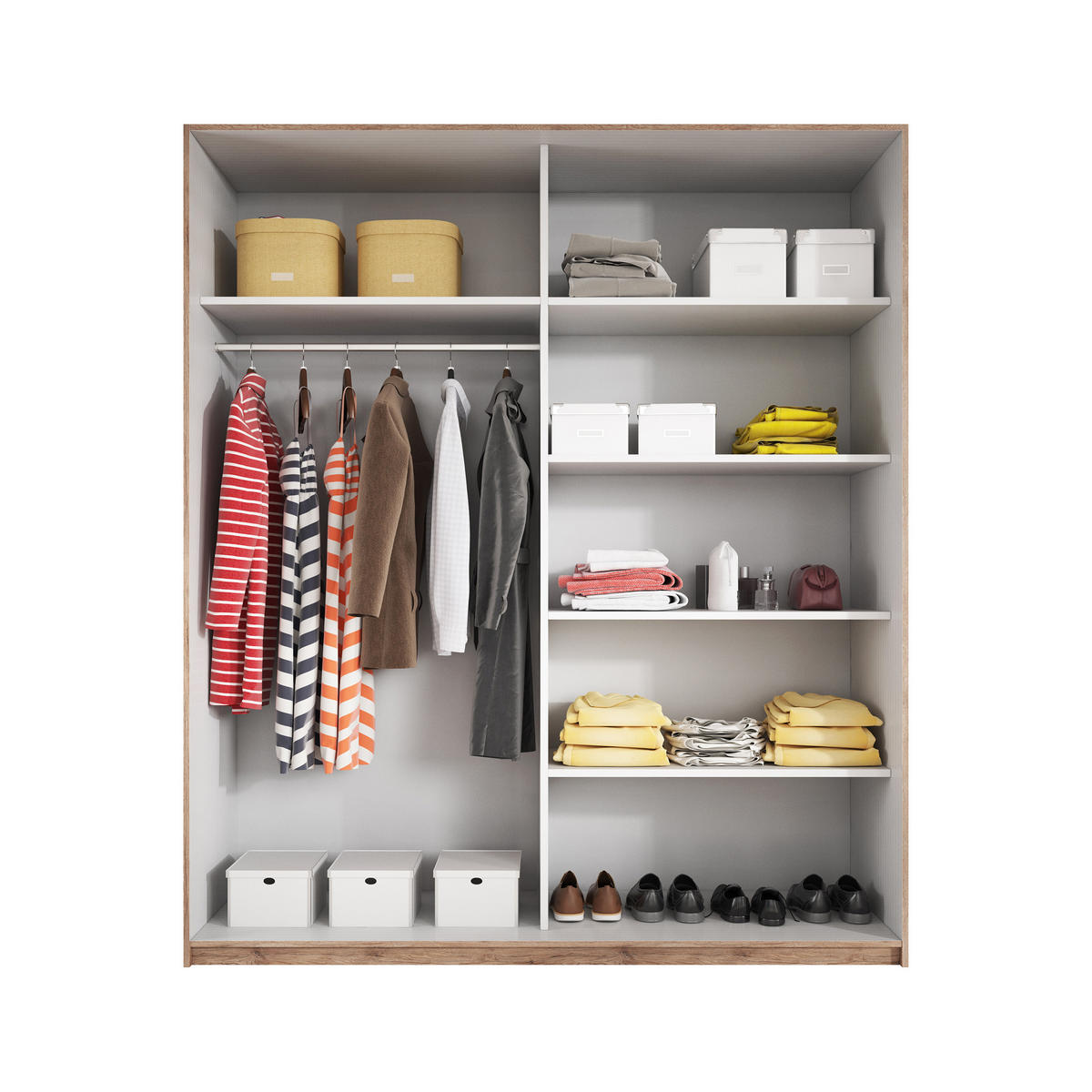 SCHWEBETÜRENSCHRANK BETTINA 180/210/61 cm 2-türig mit Spiegel Eiche San Remo - Weiß/Eiche San Remo, Holzwerkstoff (180/210cm) - MASSENO
