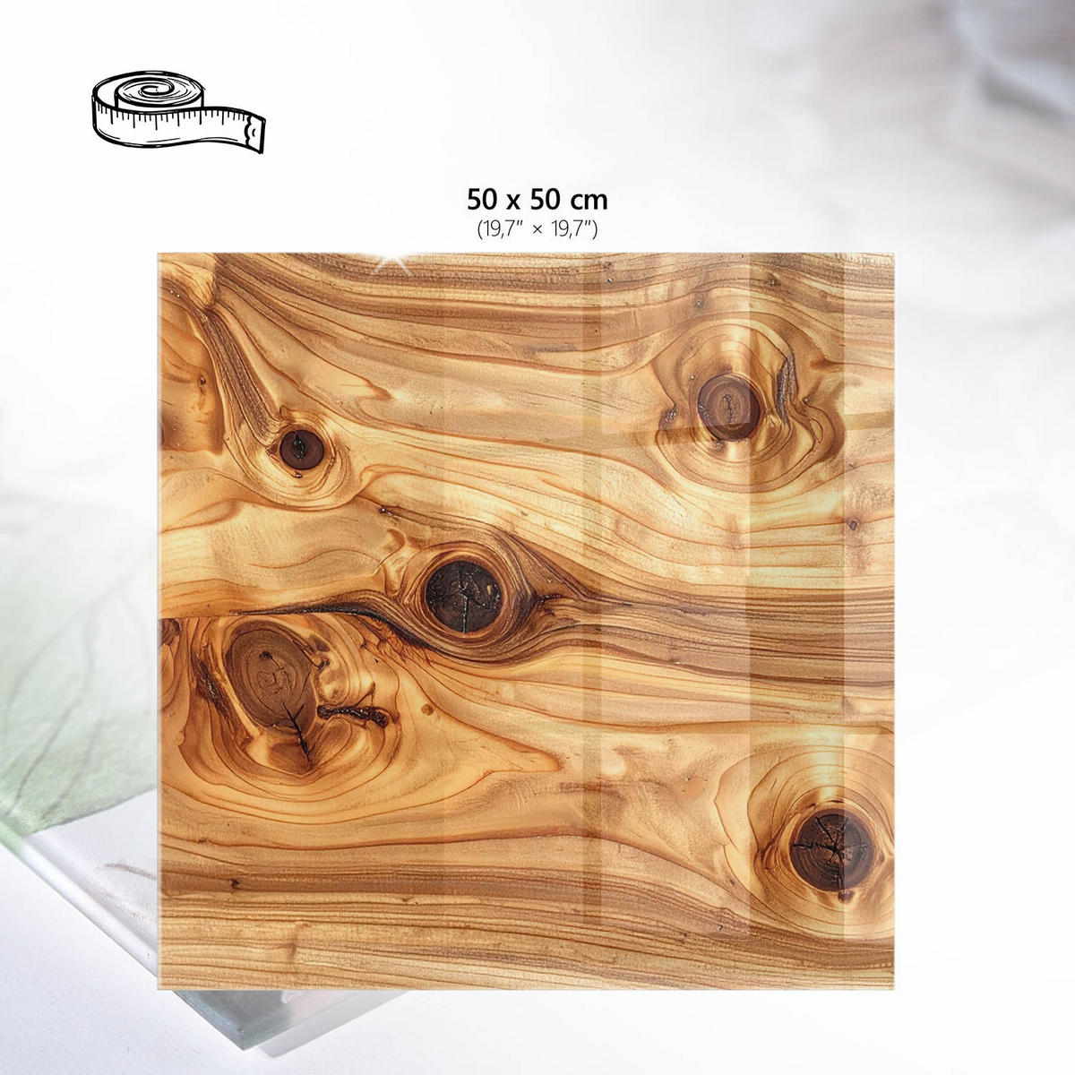 TISCHPLATTE 50x50 cm – Holzmuster - Braun, Glas (50/50/0.4cm) - Wallfluent