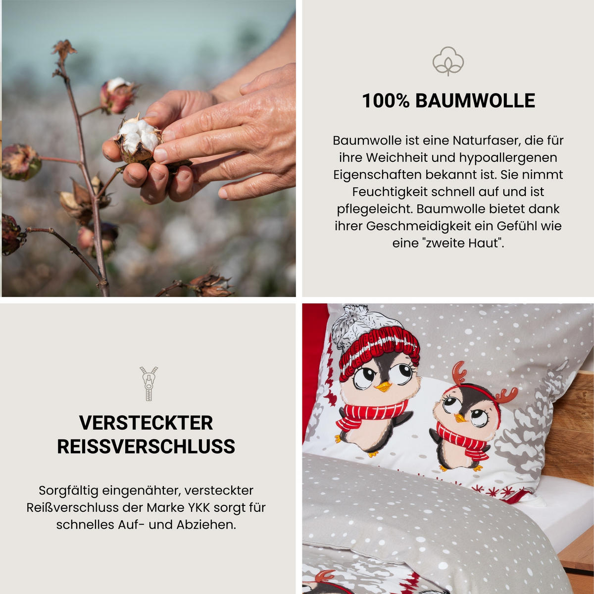 BETTWÄSCHESET Antoni - Feinbiber - 2-teilig - 155 x 220 cm - Grau - Grau, Textil (155/220cm) - SCHIESSER