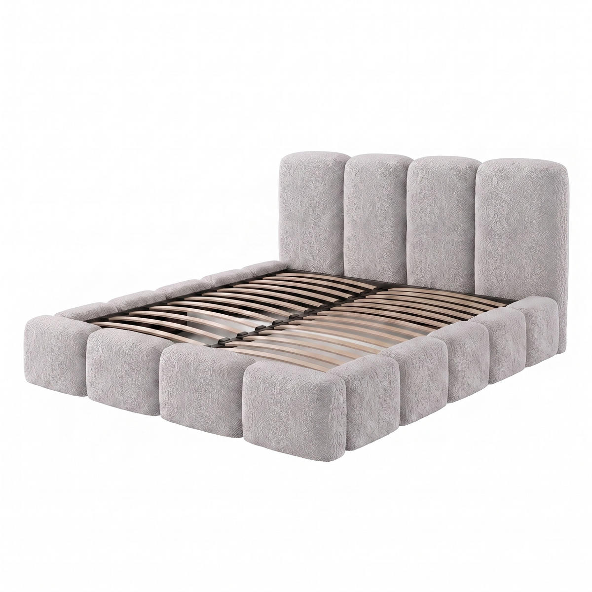 POLSTERBETT SUENO MAXI 160x200 cm in Grau, gepolstertes Kopfteil, Metalllattenrost, Bettkasten, Bouclé-Stoff - Naturfarben/Grau, Holz/Textil (160/200cm) - Muffo