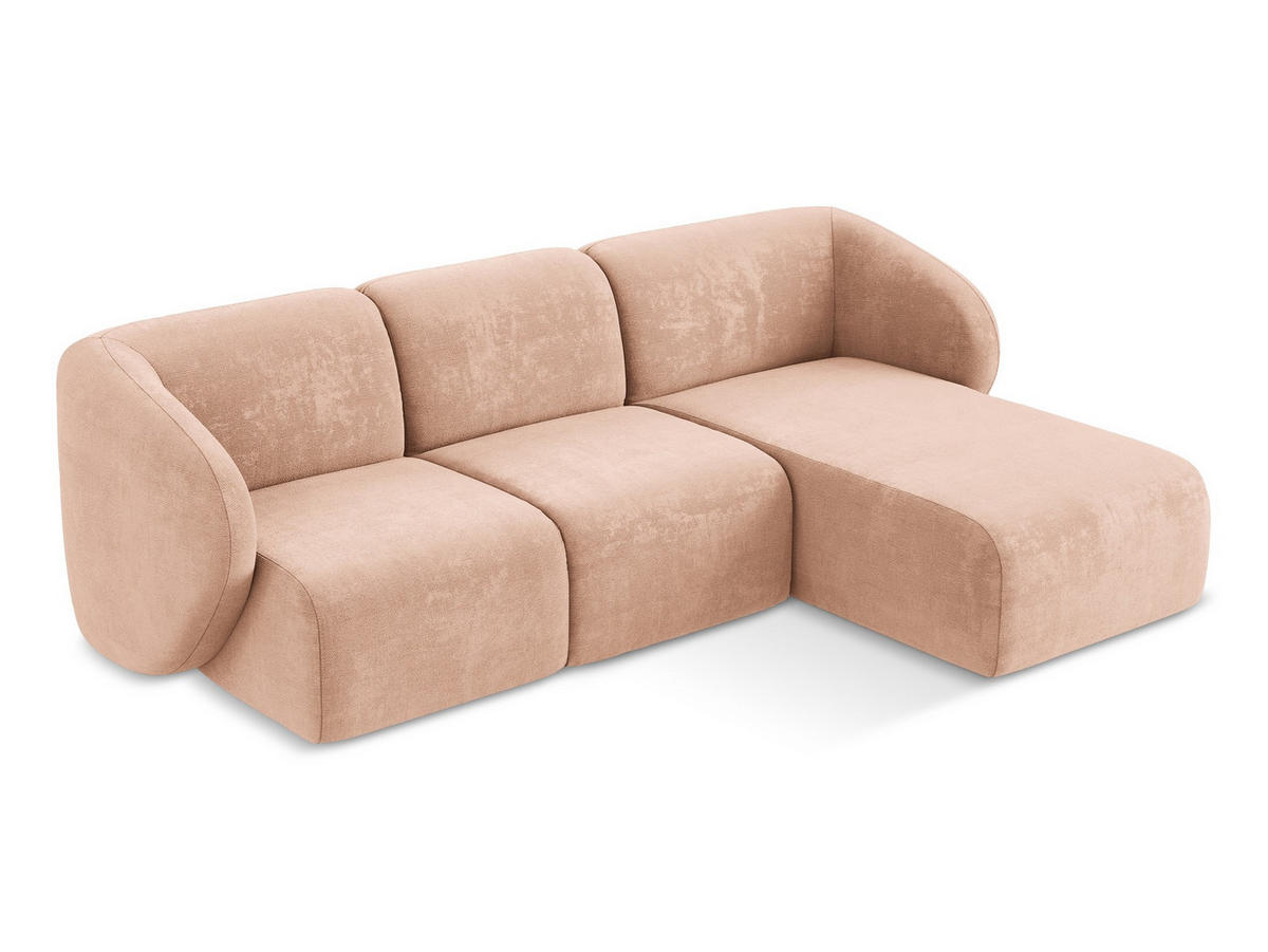 ECKSOFA Rechts Chenille Stoff Pink - Koralle/Schwarz, Holzwerkstoff/Kunststoff (248/166cm) - Makamii