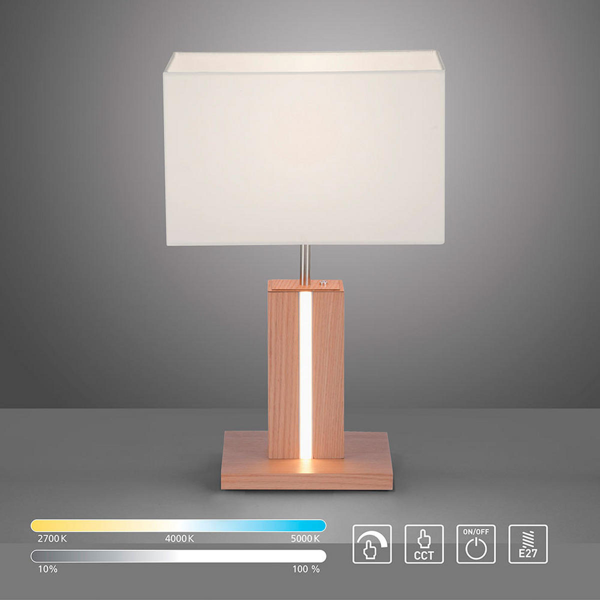 LED TISCHLEUCHTE AMANDA Holzoptik Weiß - Weiß, Textil (32/20/48cm)