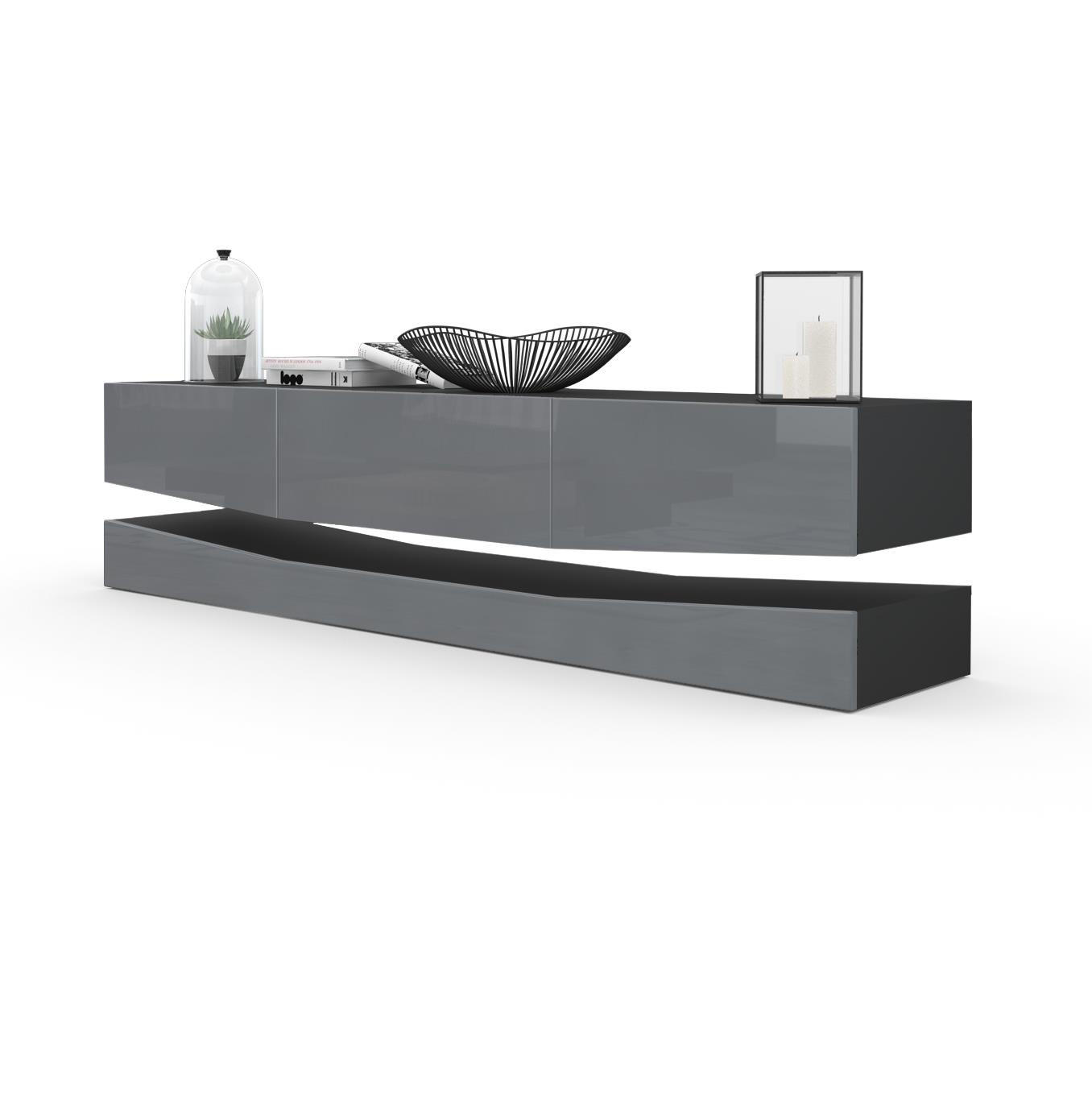 LOWBOARD City Fronten in Grau Hochglanz - Grau, Holzwerkstoff (178/48/39cm) - Vladon
