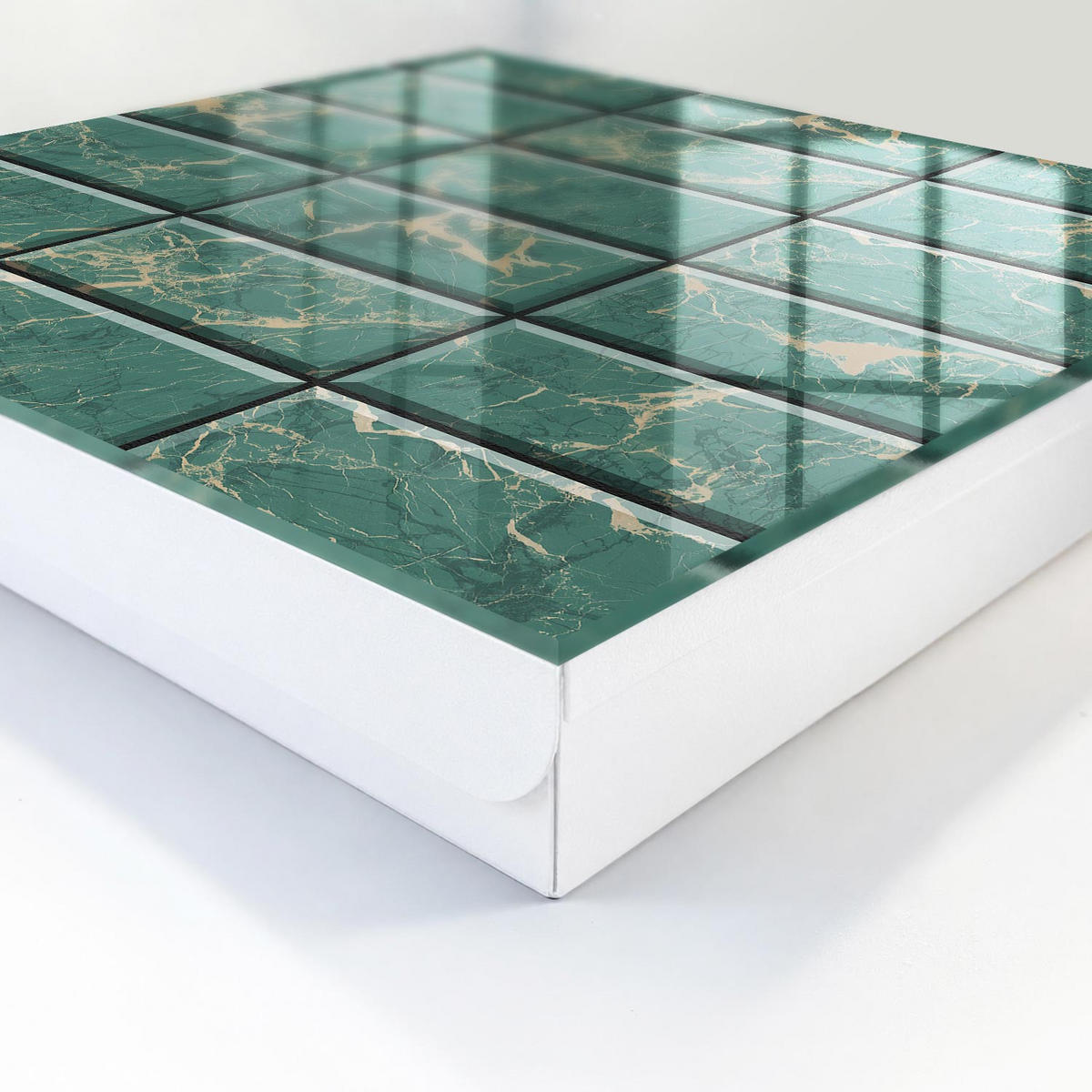 SCHLÜSSELBOX Weiß 30x30 cm – Türöffnung nach rechts - Grüner Marmor - Grün, Metall (30/30/5cm) - TULUP