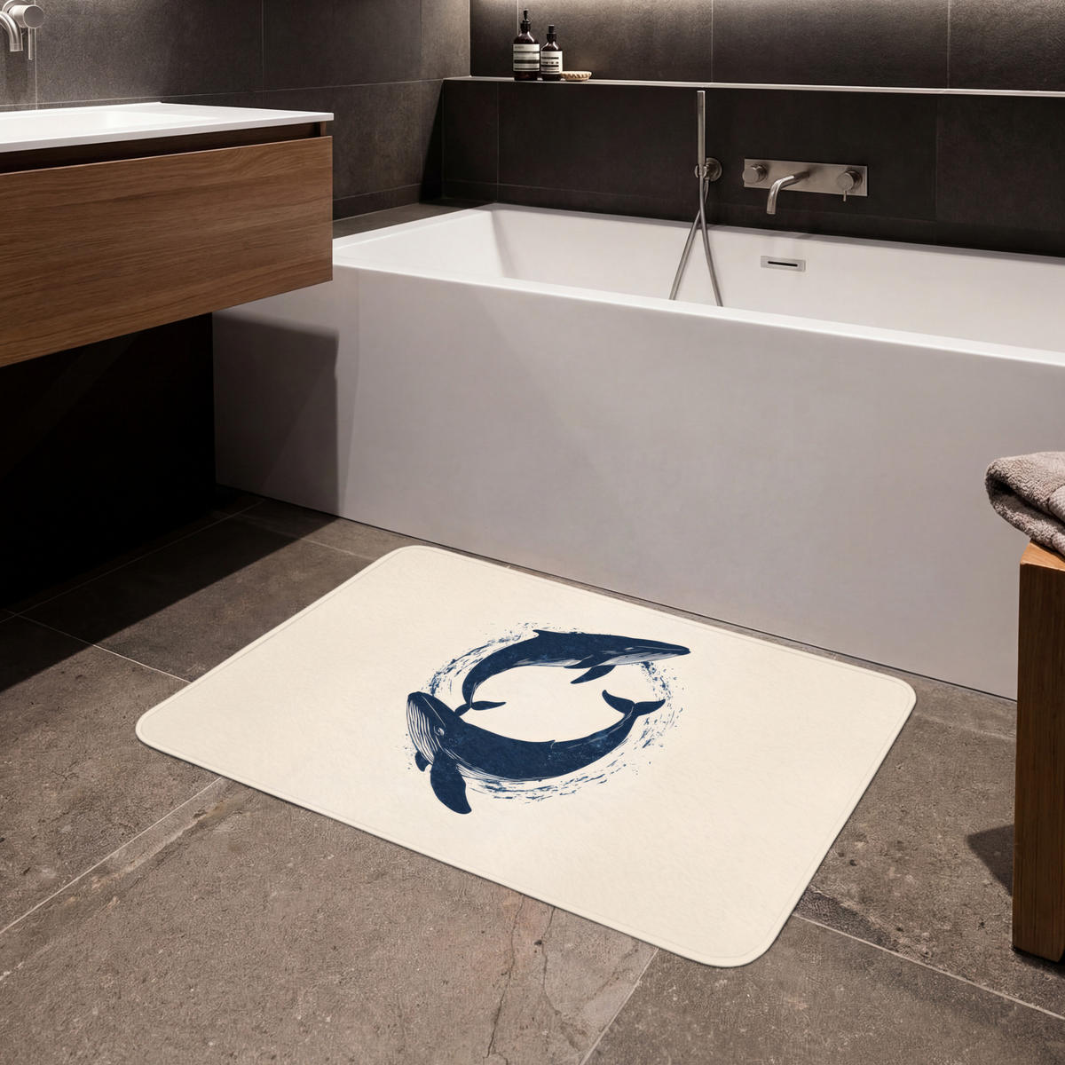 BADEMATTE Wale - Spritzer - Kreis - Dunkelblau 90x60 cm - Dunkelblau, Kunststoff/Textil (90/60cm)
