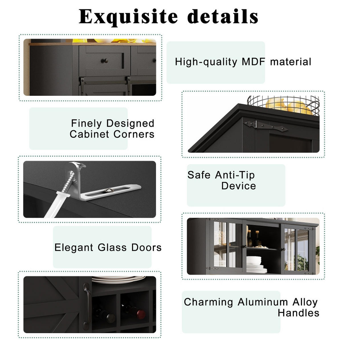 KÜCHENSCHRANK Hochschrank Küchenbuffet, LED-Beleuchtung, Weinregal, MDF/Metall, Schwarz, 105/180/38,4 cm - Schwarz, Kunststoff (38.4/180/105cm) - Rolipo