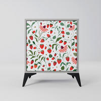 SIDEBOARD FLOWERS AND STRAWBERRIES, Grau, 57,5x42x70,5 cm, Schwarze Metall-Sternfüße - Multicolor/Schwarz, Holzwerkstoff/Metall (57.5/70.5/42cm) - SpaceRebels