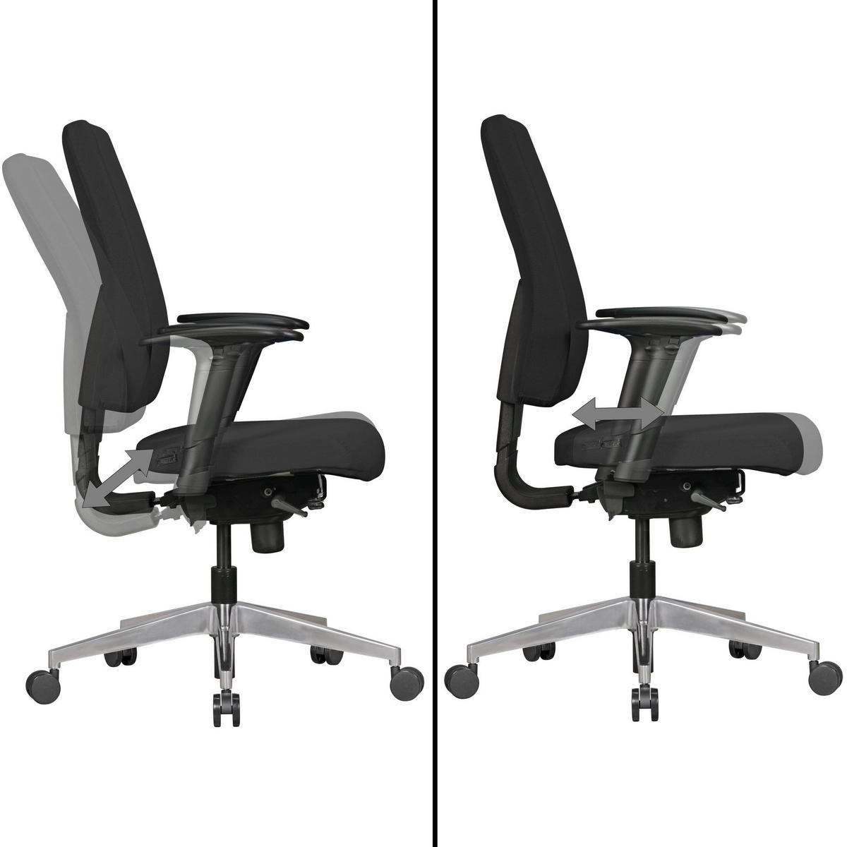 BÜROSTUHL Schwarz Stoff drehbar mit Synchronmechanik und Armlehnen bis 120 kg DARIUS - Silberfarben/Schwarz, Textil/Metall (70/135/63cm) - KADIMA DESIGN
