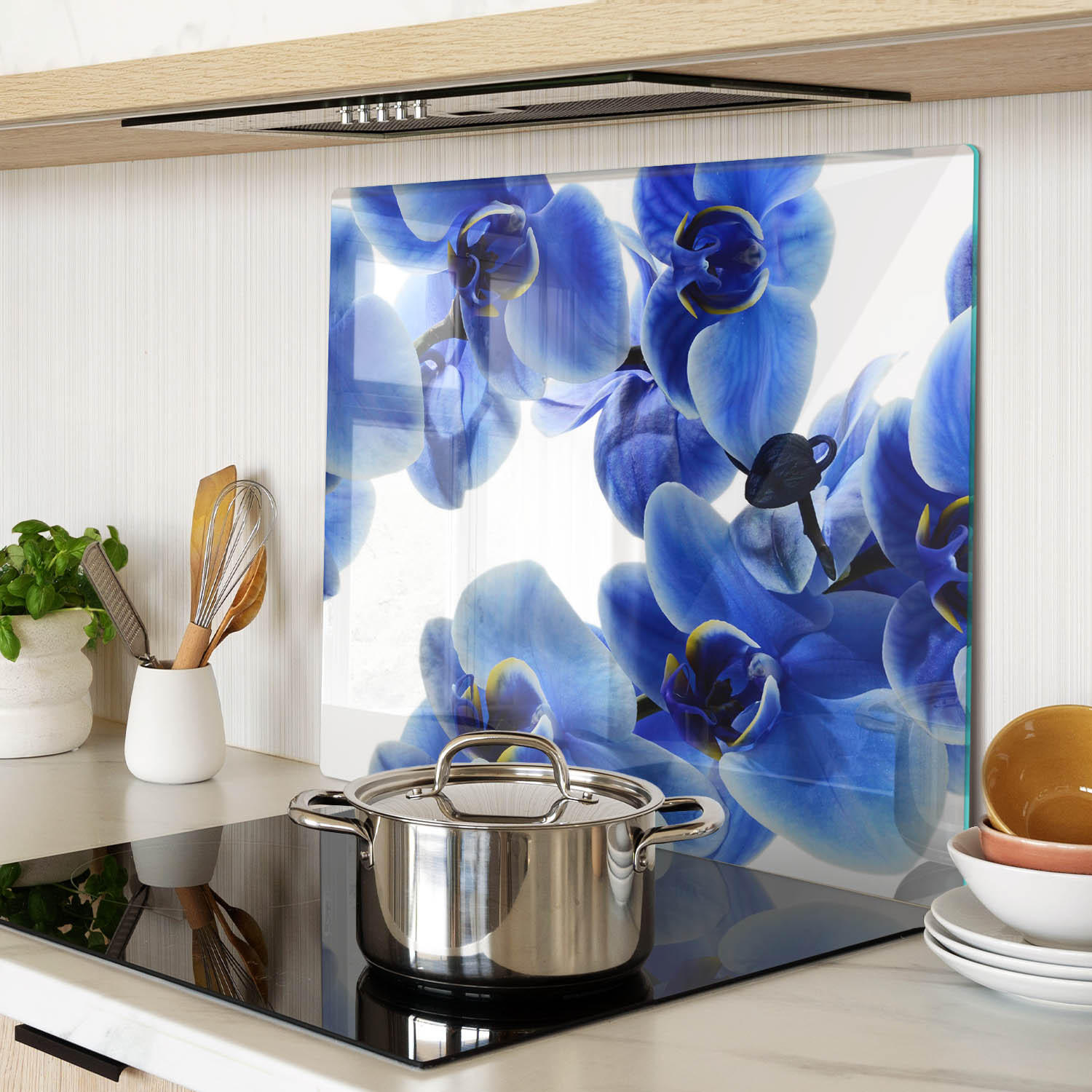 GLASPLATTE 60x52 cm Blaue Orchidee - Blau, Glas (60/0.4/52cm) - TULUP