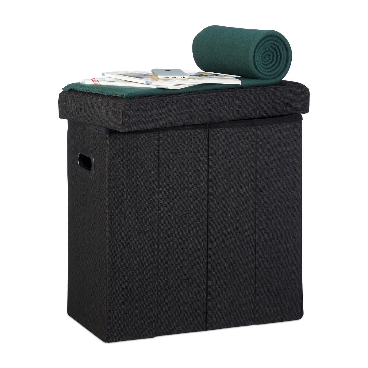 SITZHOCKER - Schwarz, Holzwerkstoff/Textil (46/25.5/49.5cm) - Relaxdays