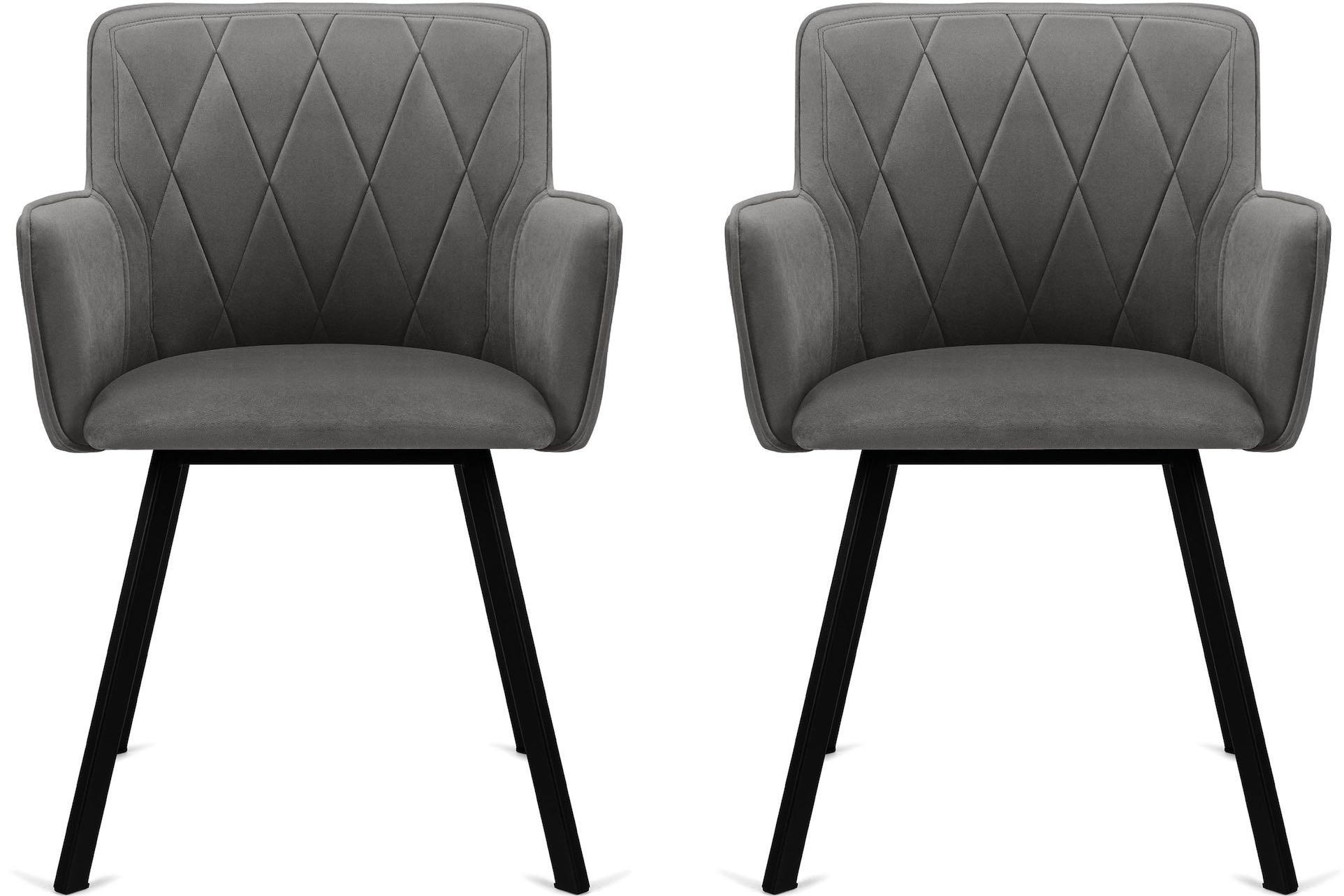 ESSZIMMERSTUHLE PYRUS 2-tlg Velours-Sitz, Grau - Schwarz/Grau, Textil/Metall (56/84/46cm) - KONSIMO®