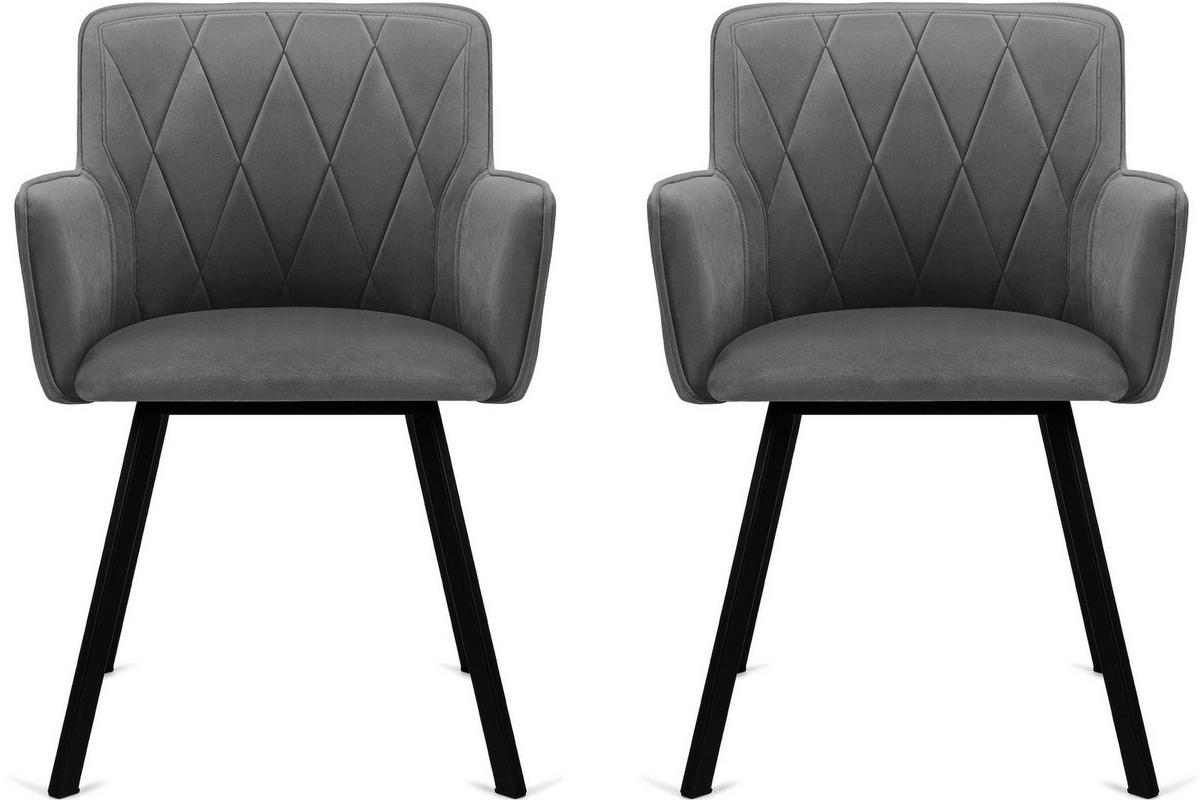 ESSZIMMERSTUHLE PYRUS 2-tlg Velours-Sitz, Grau - Schwarz/Grau, Textil/Metall (56/84/46cm) - KONSIMO®