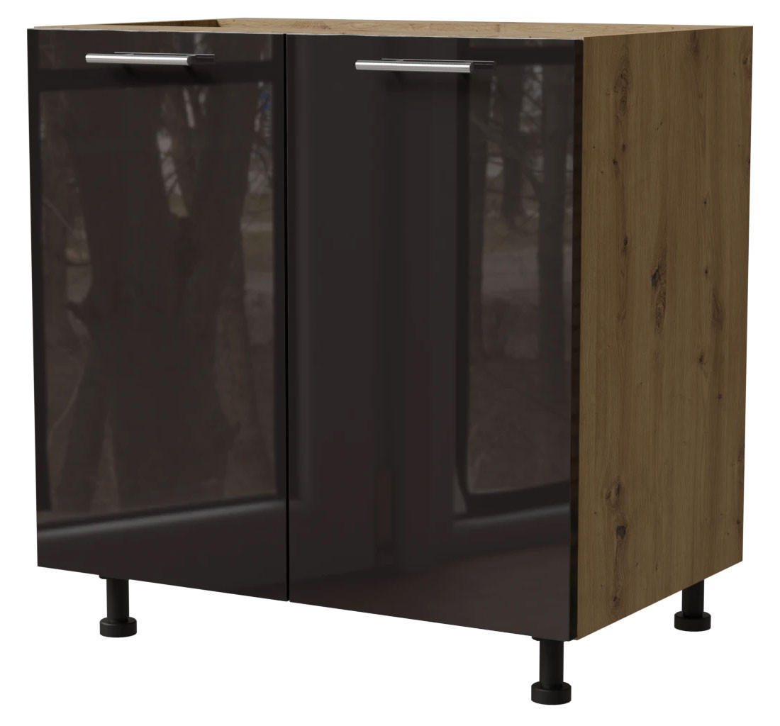 KÜCHENUNTERSCHRANK Essen D11/80 Schwarz Hochglanz / Eiche Artisan Matt 80 / 50 / 82cm - Schwarz Hochglanz/Schwarz, Holz/Holzwerkstoff (80/82/50cm) - Feldmann-Wohnen