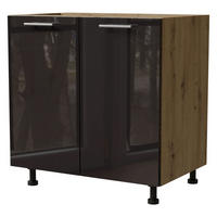 KÜCHENUNTERSCHRANK Essen D11/80 Schwarz Hochglanz / Eiche Artisan Matt 80 / 50 / 82cm - Schwarz Hochglanz/Schwarz, Holz/Holzwerkstoff (80/82/50cm) - Feldmann-Wohnen