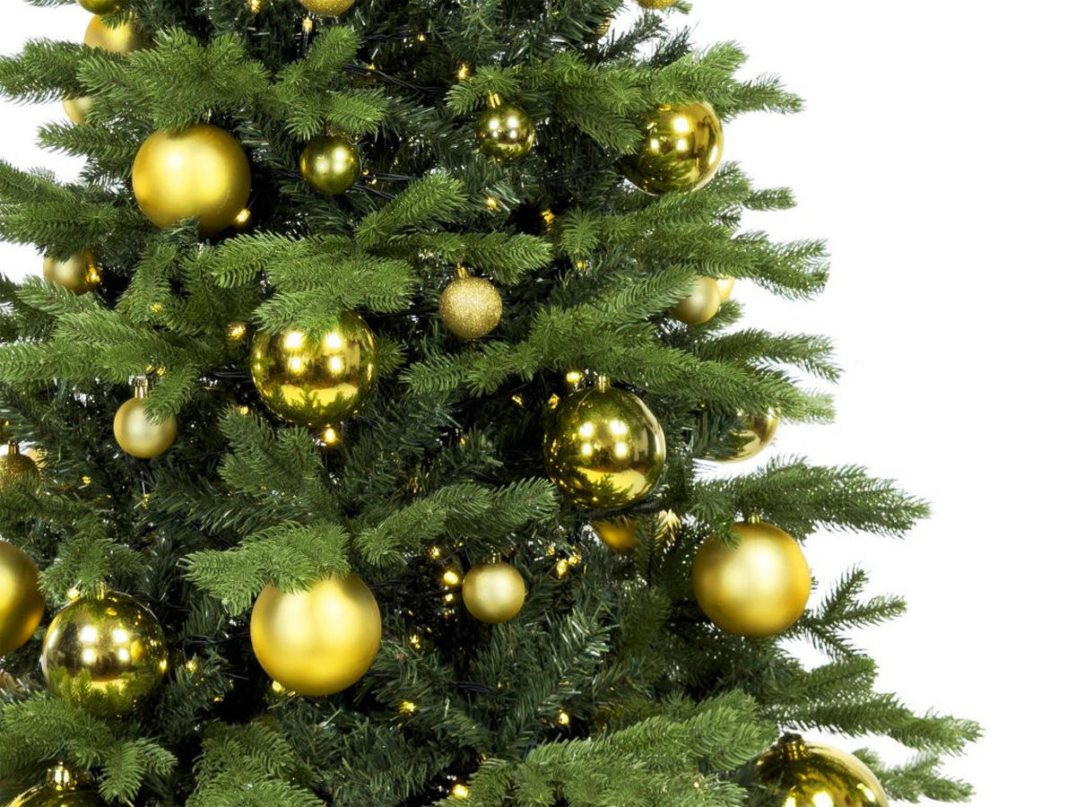 WEIHNACHTSBAUM künstlicher 150 cm, GOLDWEIHNACHTEN, mit 73-teiligem Weihnachtsbaumschmuck, inkl. Metallständer und Aufbewahrungsbox - Champagner/Goldfarben, Kunststoff/Metall (104/150cm) - LAALU
