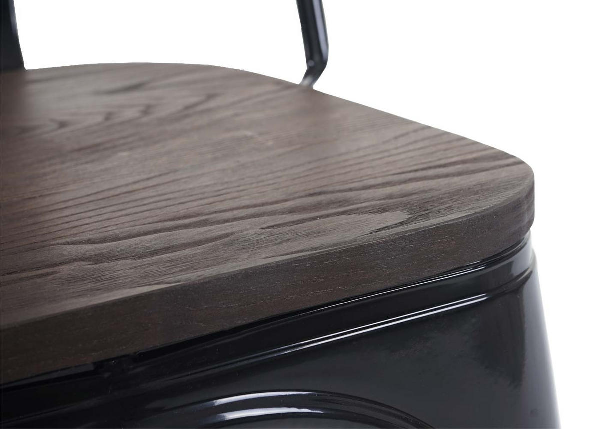 STUHL 2er-Set inkl. Holz-Sitzfläche 85x45x52cm Sitzhöhe 44cm Metall Industriedesign stapelbar Schwarz - Schwarz, Holz (45/85/52cm) - CHEFGASTRO