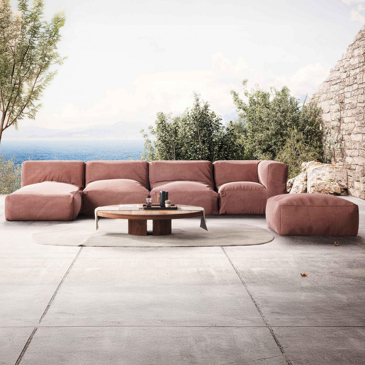 GARTENSOFA 5-tlg., Terrakotta - Braun, Textil (85/65/160cm) - Oviala